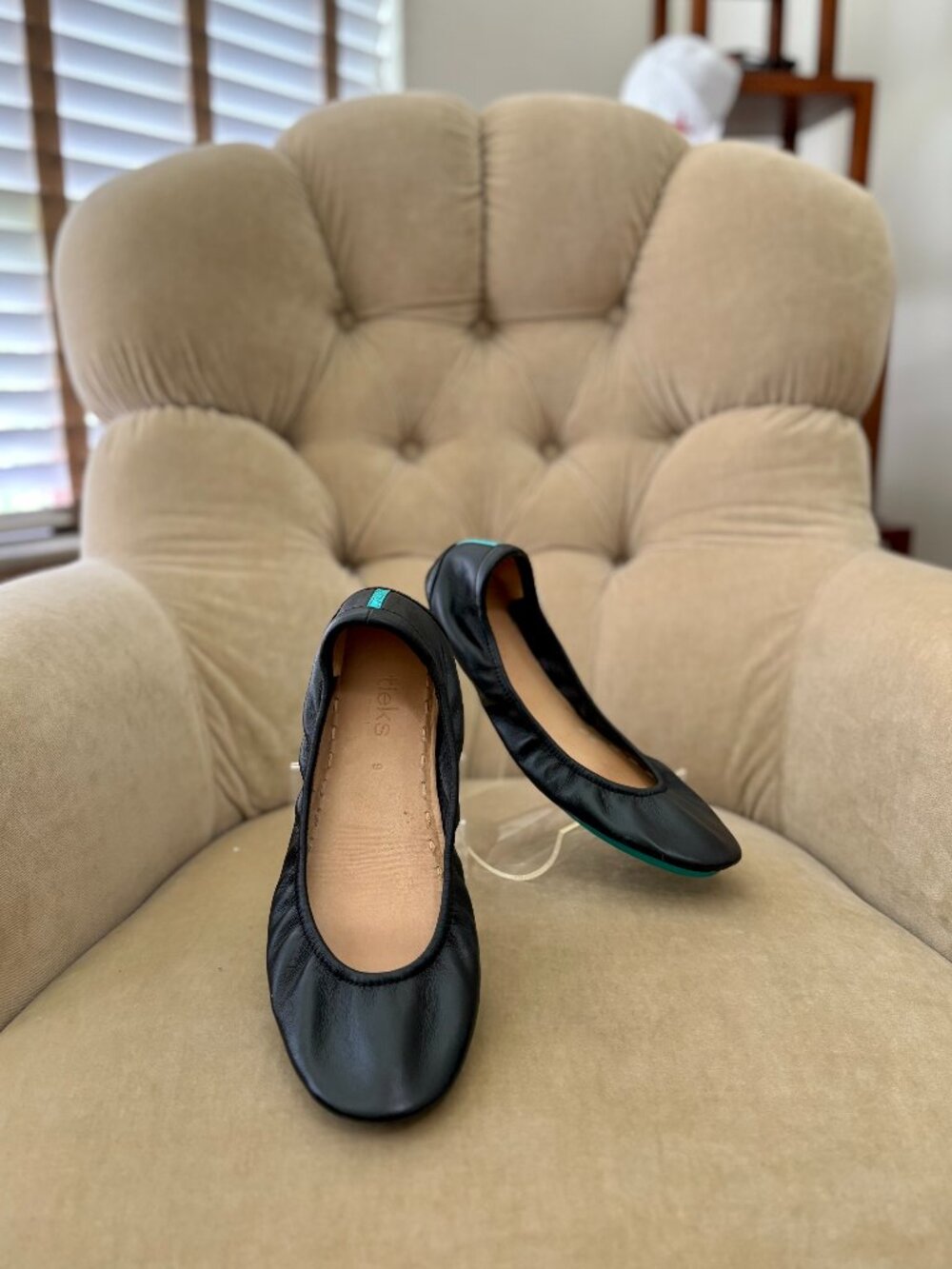 Auth. TIEKS By GAVRIELI Black Leather Ballet Ballerina Scrunch Skimmer Flats